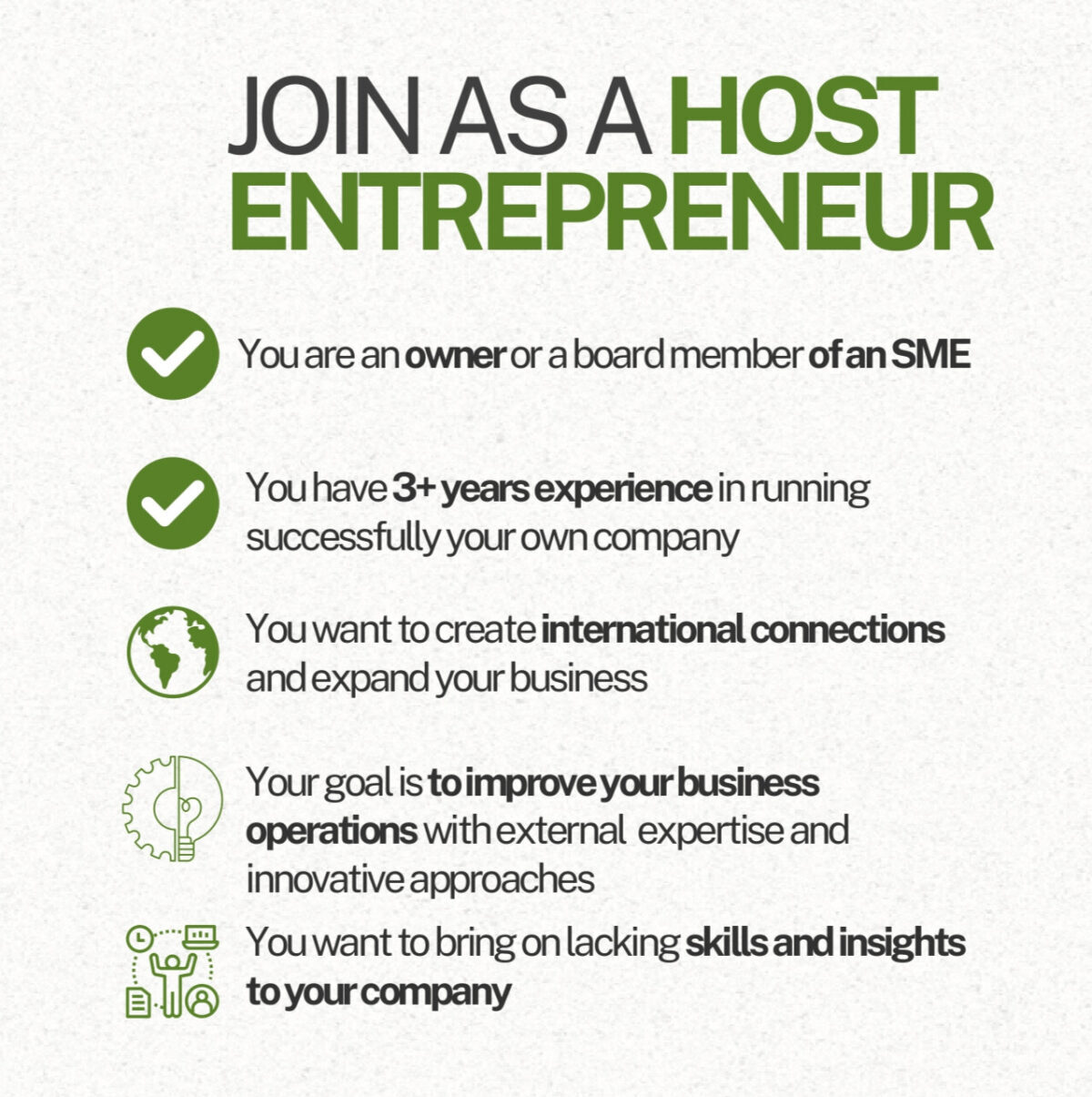 Join as a host entrepreneur: criteria